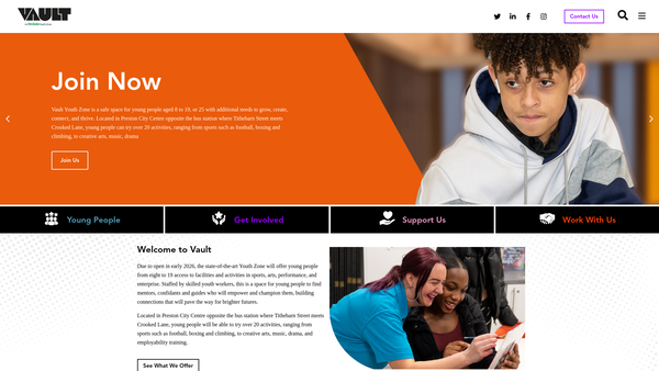 Screenshot of the Preston Youth Zone Ltd website