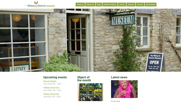 Screenshot of the Witney And District Museum CIO website