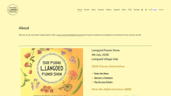 Screenshot of the Llangoed & District Flower Show website