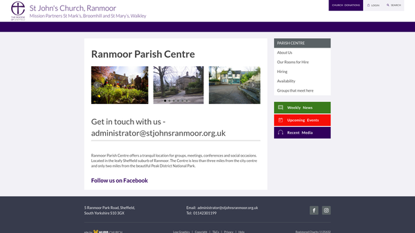 Screenshot of the Ranmoor Parish Centre Trust website