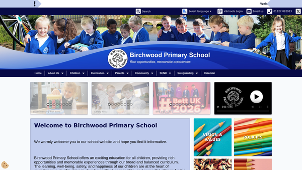 Screenshot of the Team Birchwood Primary School website