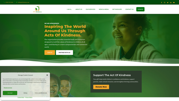 Screenshot of the Afrikindness website