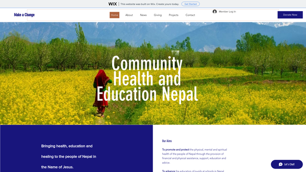 Screenshot of the Community Health And Education Nepal website