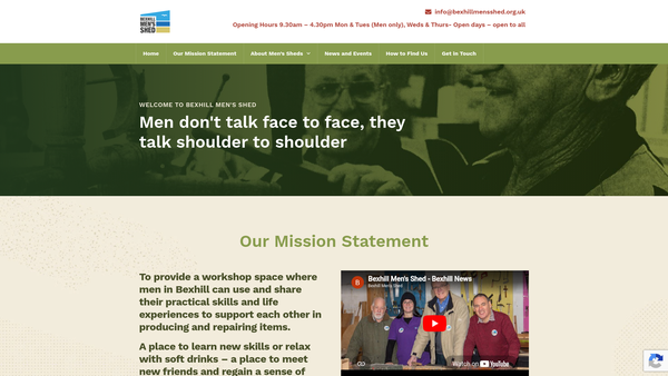 Screenshot of the Bexhill Mens Shed website