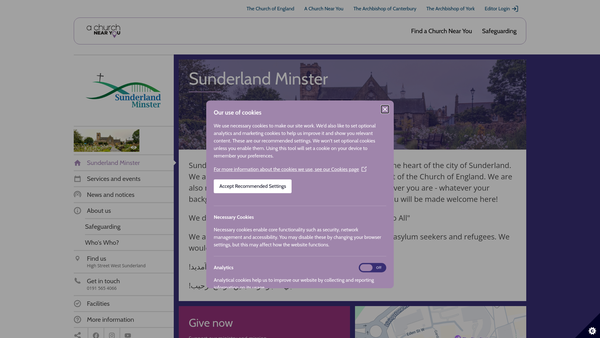 Screenshot of the Sunderland Minster Parochial Church Council website