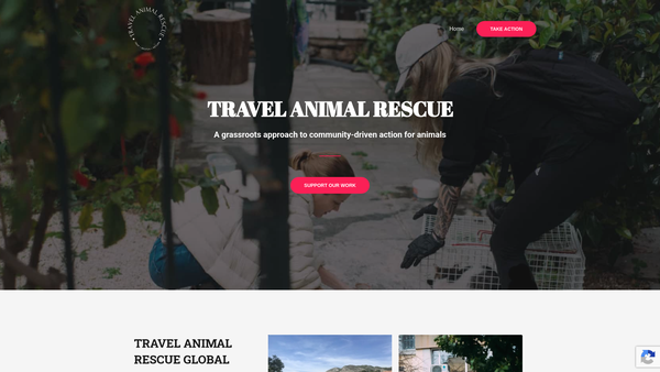 Screenshot of the Travel Animal Rescue Global website