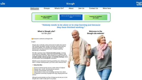 Screenshot of the Slough U3A website