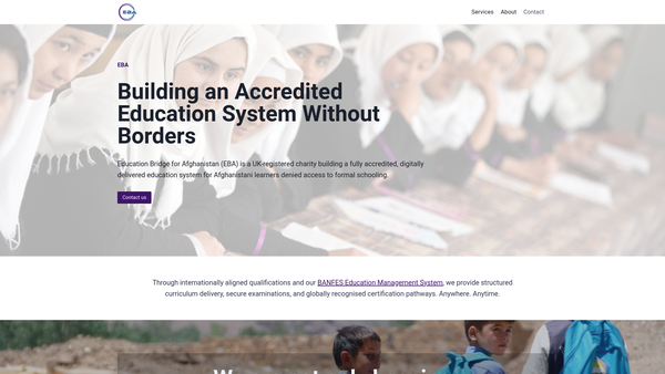 Screenshot of the Education Bridge For Afghanistan website