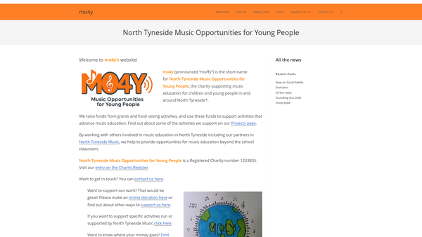 Screenshot of the North Tyneside Music Opportunities For Young People website