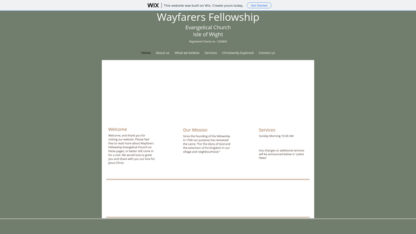 Screenshot of the Wayfarers Fellowship Evangelical Church website