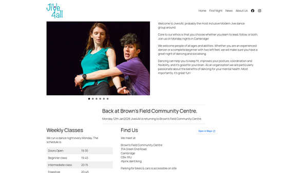 Screenshot of the Jive4all website