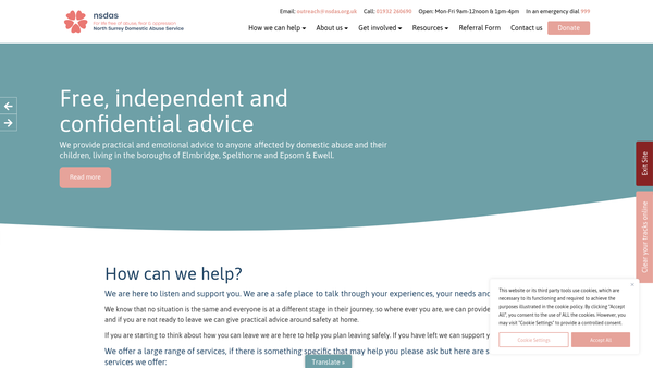 Screenshot of the North Surrey Domestic Abuse Service website