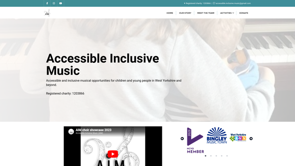 Screenshot of the Accessible Inclusive Music (Aim) website