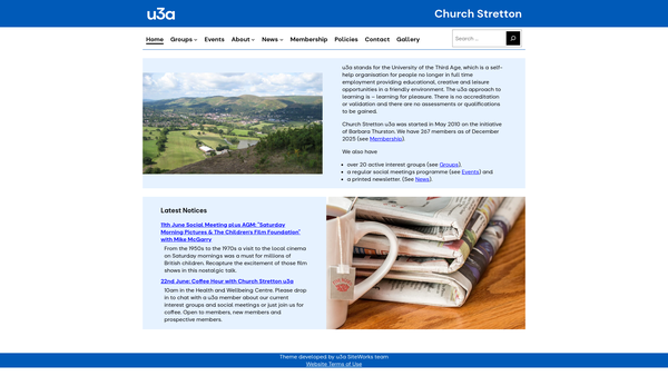Screenshot of the Church Stretton (U3A) website