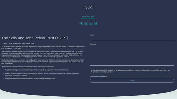 Screenshot of the The Sally And John Rideal Trust Ltd website