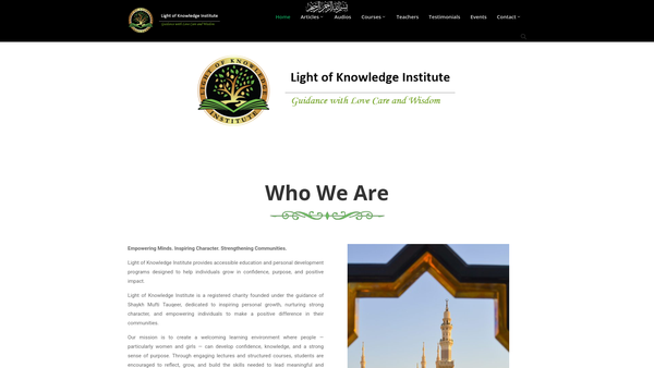 Screenshot of the Light Of Knowledge Institute website