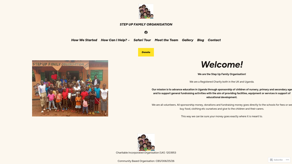 Screenshot of the Step Up Family Organisation website