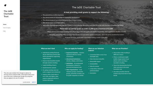 Screenshot of the The Jade Charitable Trust website