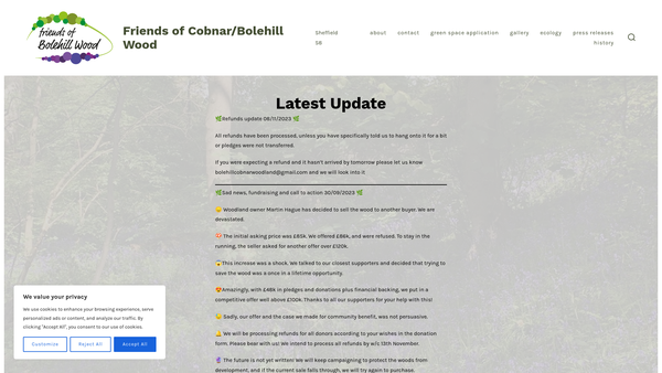 Screenshot of the Friends Of Bolehill Wood website