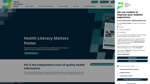 Screenshot of the Patient Information Forum website