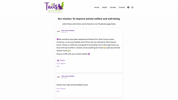 Screenshot of the Tails Animal Welfare website
