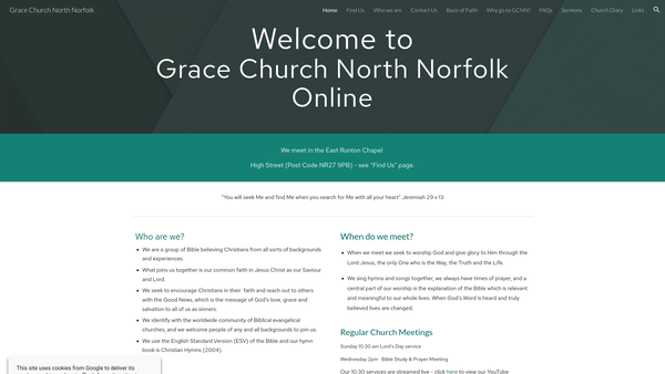 Screenshot of the Grace Church North Norfolk website