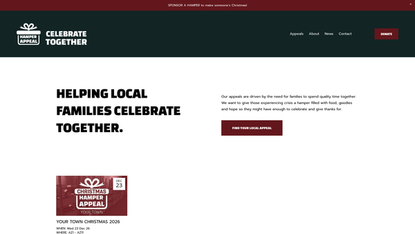 Screenshot of the The Hamper Appeal website