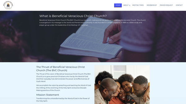 Screenshot of the Beneficial Veracious Christ Church website