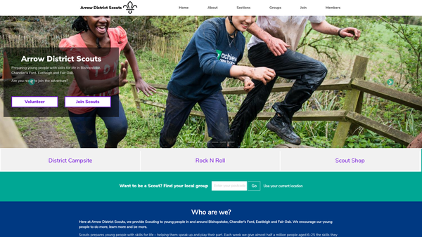 Screenshot of the Arrow District Scout Council website