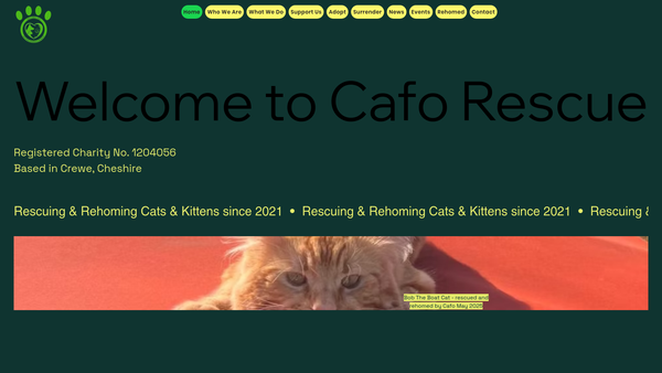 Screenshot of the Cafo Rescue website