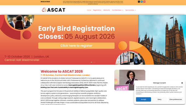Screenshot of the Academy For Sickle Cell And Thalassaemia (Ascat) Ltd website