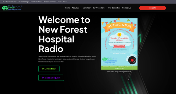 Screenshot of the New Forest Hospital Radio website