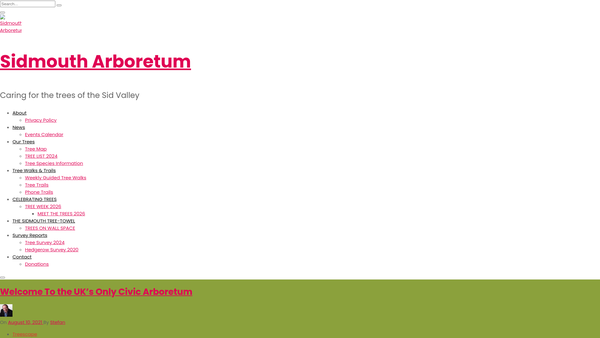 Screenshot of the Sidmouth Arboretum Trust website