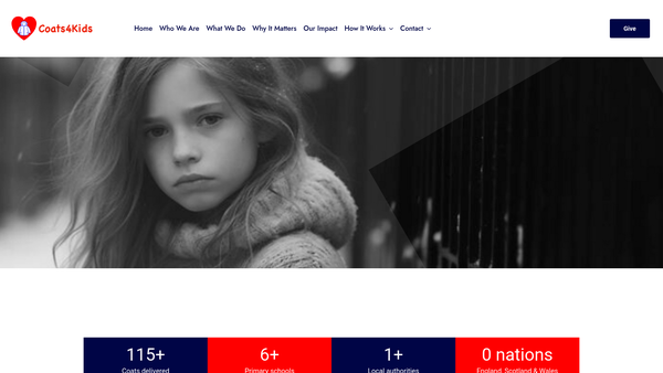 Screenshot of the Coats4kids website