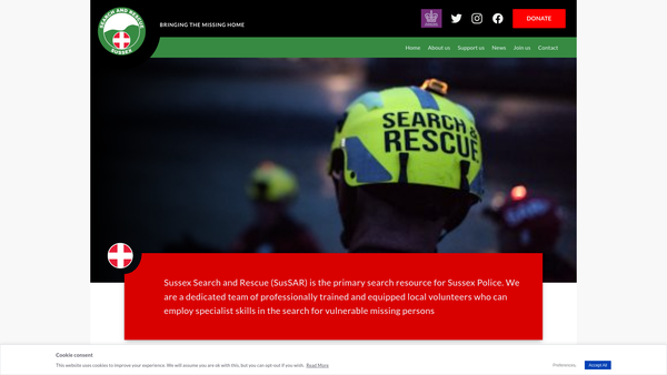 Screenshot of the Sussex Search And Rescue (Sussar) website