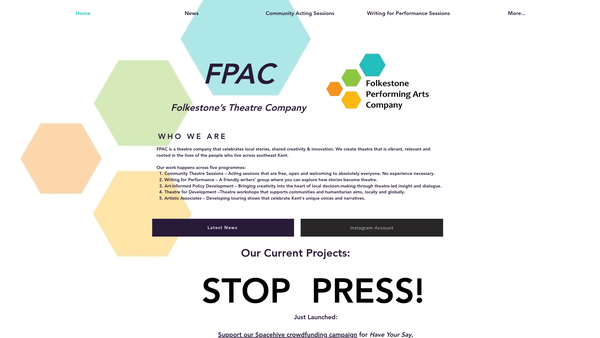 Screenshot of the Folkestone Performing Arts Company website