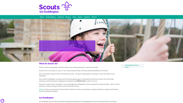 Screenshot of the 1st Doddington Scout Group website