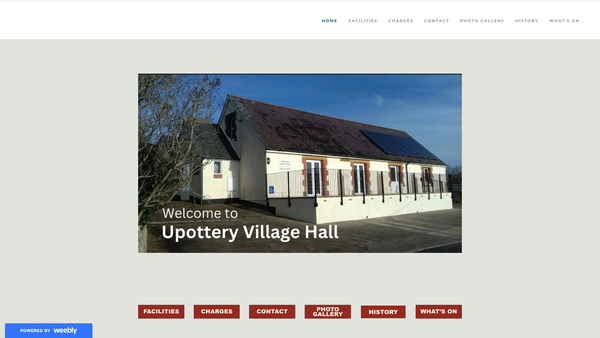 Screenshot of the Upottery Village Hall (The Manor Room) website