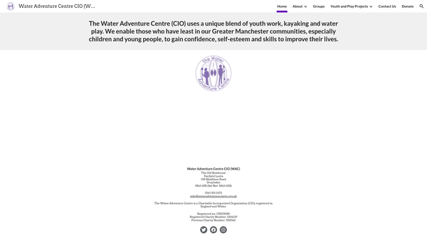 Screenshot of the The Water Adventure Centre website