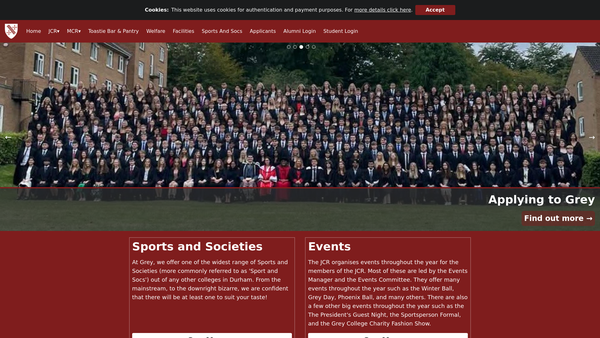 Screenshot of the Grey College Junior Common Room website