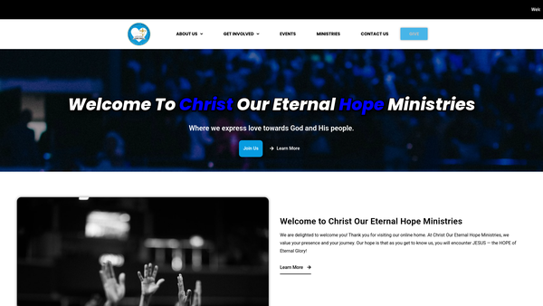 Screenshot of the Christ Our Eternal Hope Ministries Ltd website