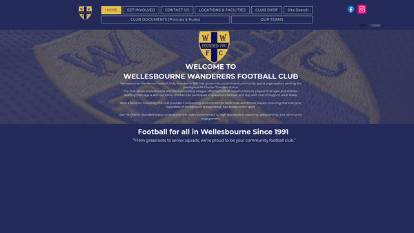 Screenshot of the Wellesbourne Wanderers Football Club website