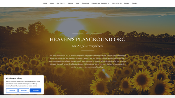 Screenshot of the Heaven's Playground Org website