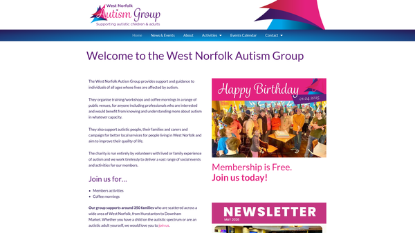 Screenshot of the West Norfolk Autism Group website