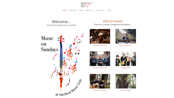 Screenshot of the Hertford Music Club website