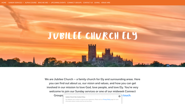 Screenshot of the Jubilee Church Ely website