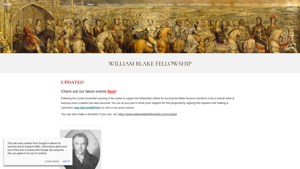 Screenshot of the The William Blake Fellowship website