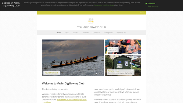 Screenshot of the Yealm Gig Rowing Club CIO website