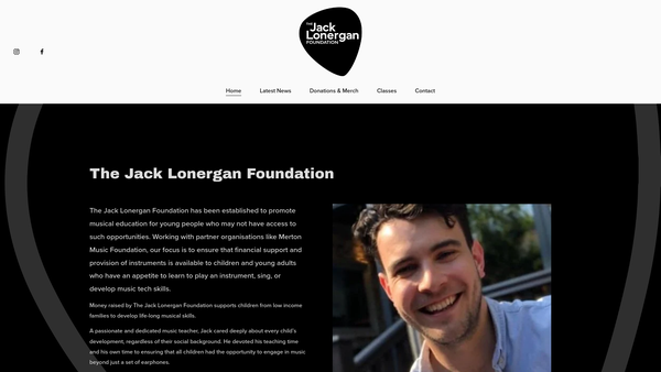 Screenshot of the The Jack Lonergan Foundation website