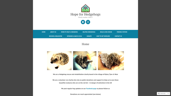 Screenshot of the Hope For Hedgehogs Woodside website